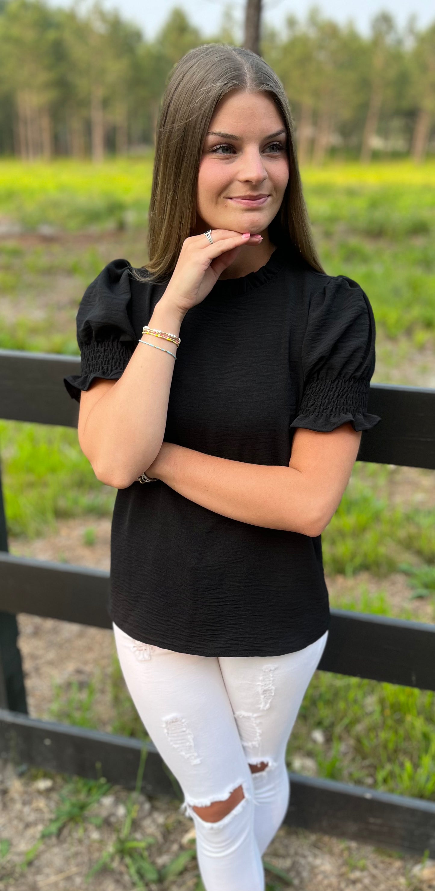 Black Puff Sleeved Top